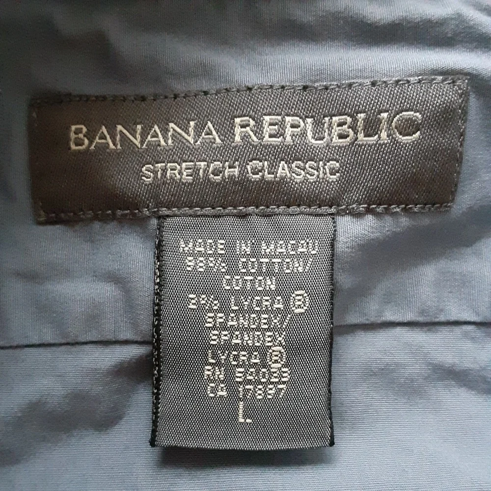 Banana Republic Mens Stretch Classic Button Down Shirt Blue Gray Size L Long Slv